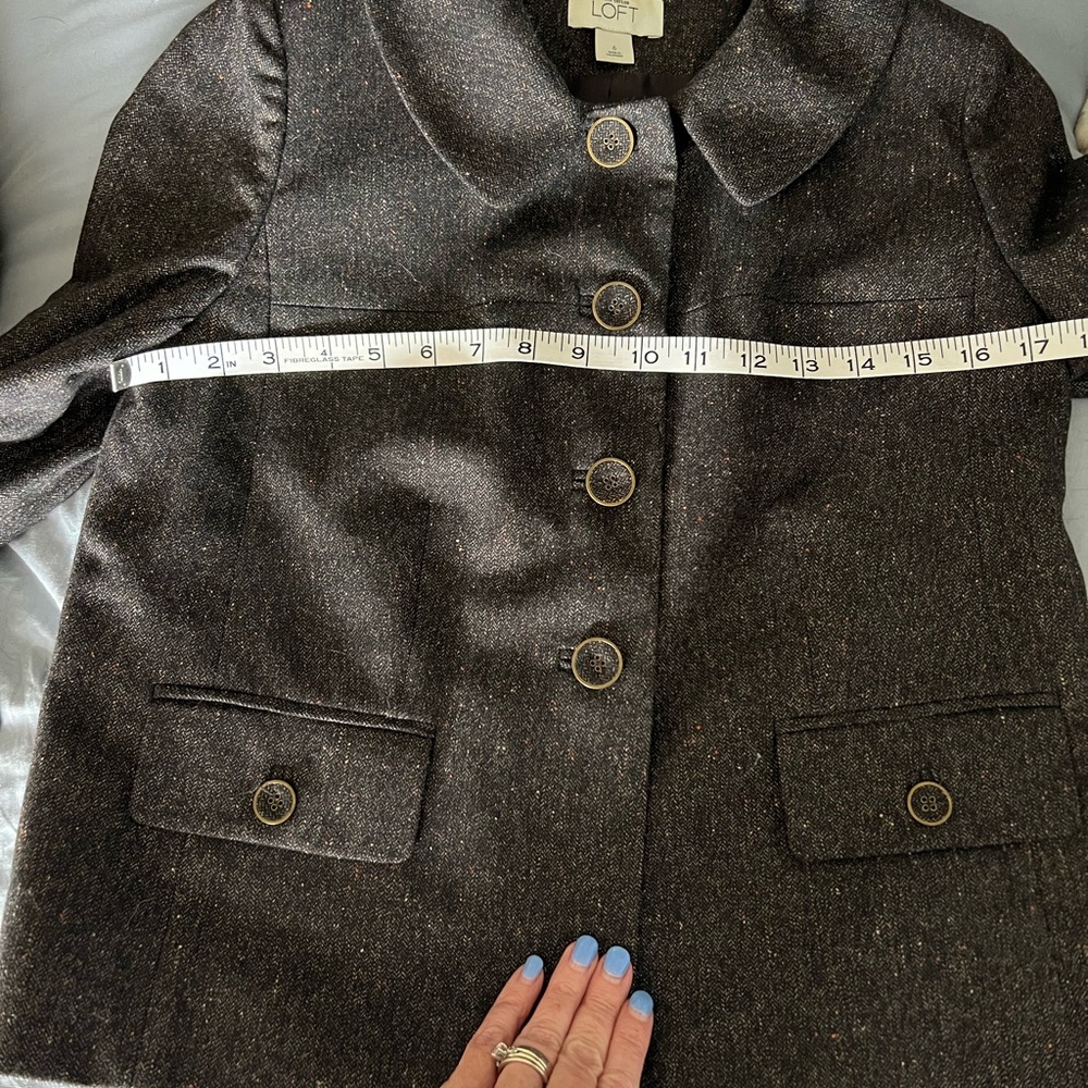 Ann Taylor LOFT Suit Women Dark Brown Tweed Wool Blazer and Pants Size 6 - Picture 16 of 16